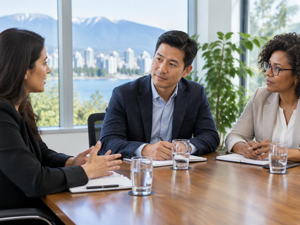 Professionals taking part in a calm, constructive discussion